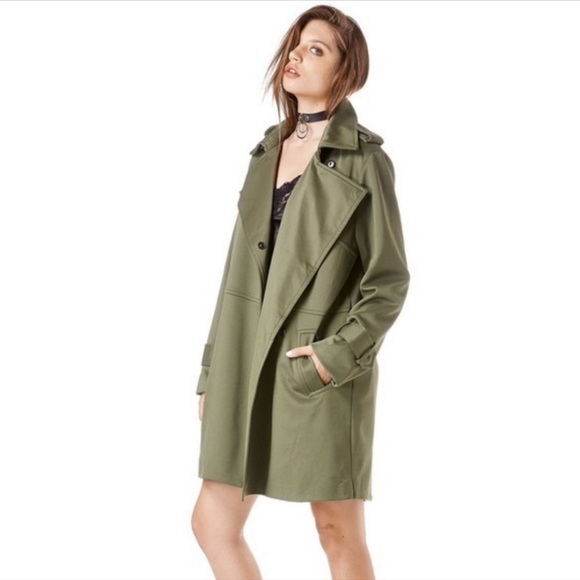 UNIF Neo Green Trench Coat Snap Button Size Medium - Picture 11 of 12
